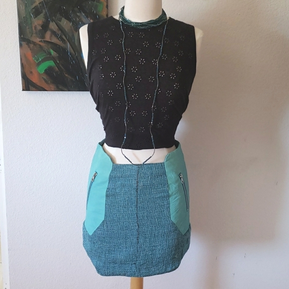 Rag & Bone Linen Tweed & Leather Mini Skirt Size 4 - Picture 3 of 15